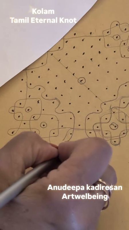 Hand drawing a Tamil kolam pattern