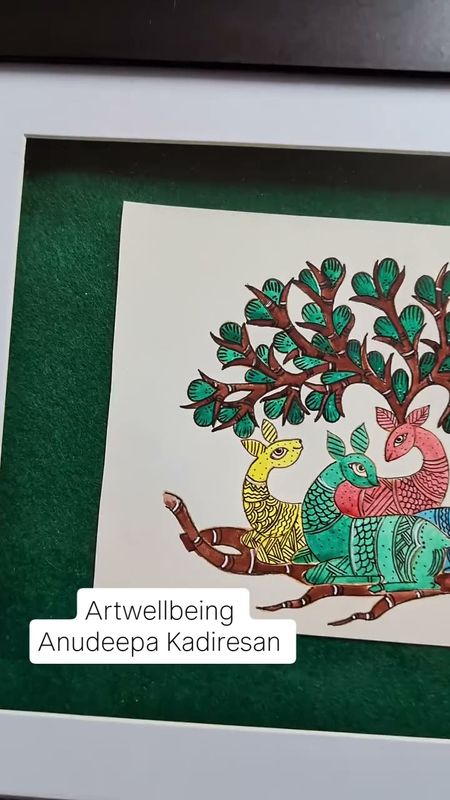 Madhubani-style watercolour reindeer
