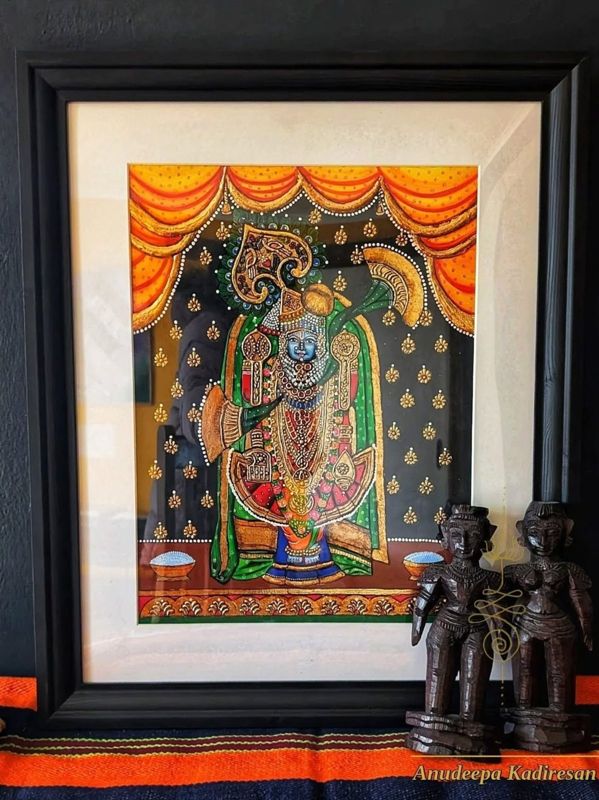 Framed Mysore painting of Krishna as Dwarakar