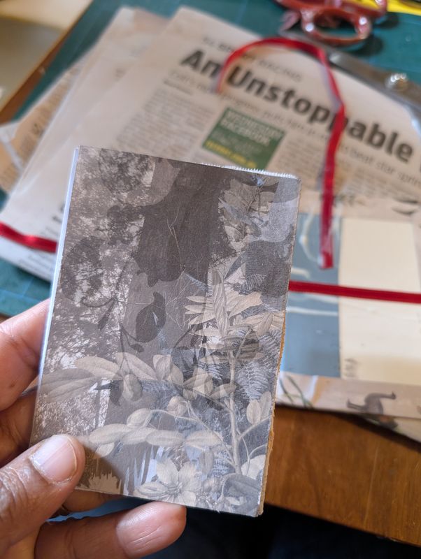 A handmade book with a patterned cover