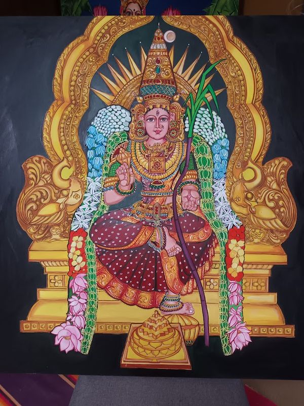 Painting of the goddess Lalitha on a throne