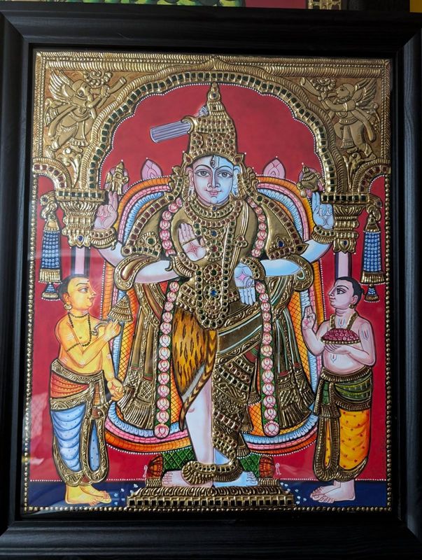 Framed Tanjore painting of Shankar Narayanan with gold work and coloured stones