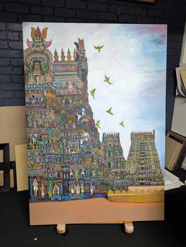 Large canvas of the Srirangam temple towers
